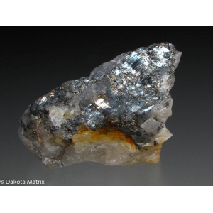 Silvery, metallic, thin veneer of Bismuthinite in wavy typical Bismuthinite habit.