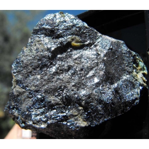 Голубоватый агрегат дигенита с металлическим блеском. Рудник Кананеа, Сонора, Мексика