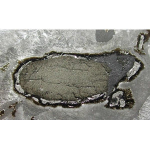 Троилит слева, графит справа (спил метеорита)